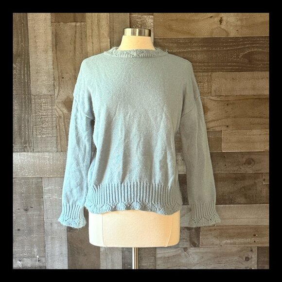Cherry AKA blue knit mock neck sweater medium pastel feminine floral coastal - Picture 1 of 11